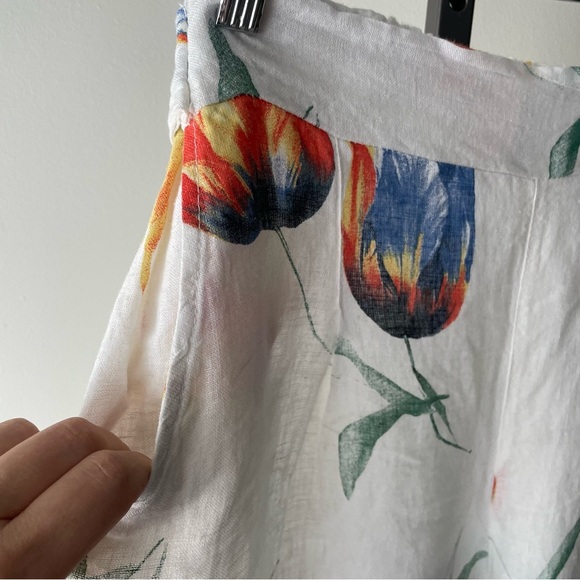 Linen Wide Leg Floral Trouser Pants High Rise White Italian Italy Size Large XL - Picture 3 of 5